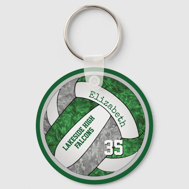 green grey volleyball keychain w school team name (Front)