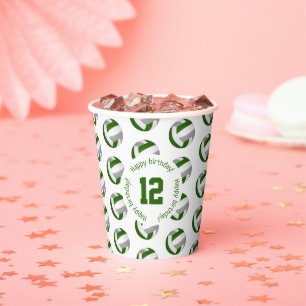 Green grey volleyballs birthday party paper cups