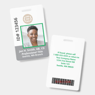 Green Grey White Employee Photo ID Card Badge