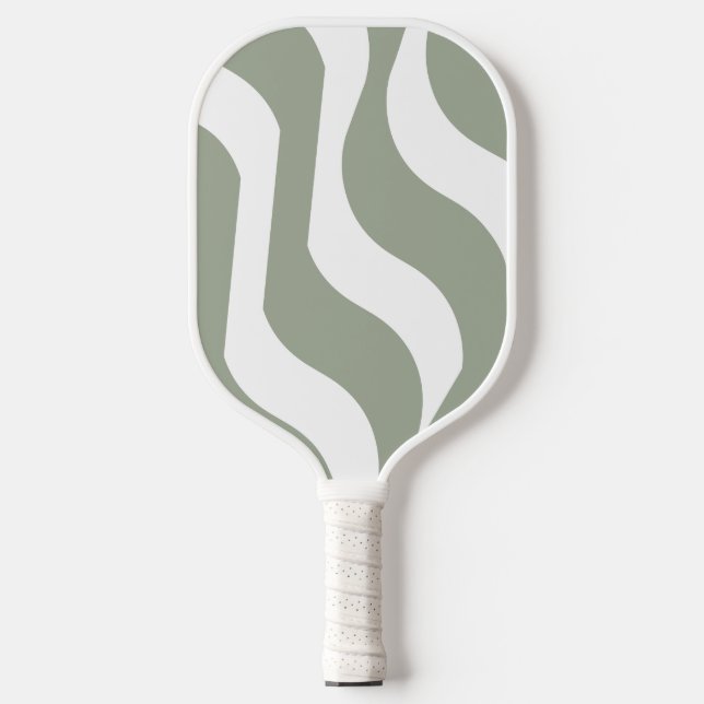 Green Grey White Wavy Modern Pickleball Paddle (Front)
