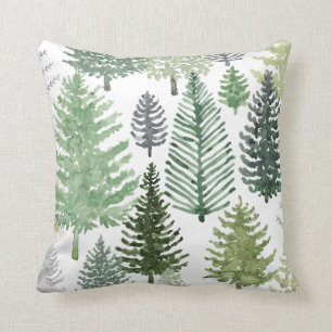 Green Grey Winter Pine Trees Holiday Throw Pillow
