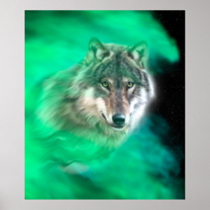 Green Grey Wolf Spirit Animal Poster