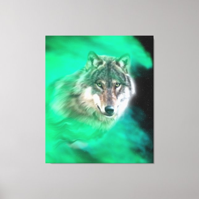 Green Grey Wolf Spirit Animal Stretched Canvas (Front)