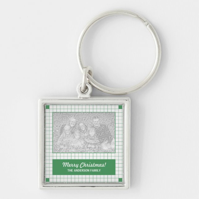 Green Grid Photo Key Ring (Front)