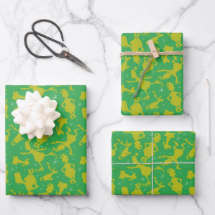 Green Grinch Ice Skating Pattern Wrapping Paper Sheet