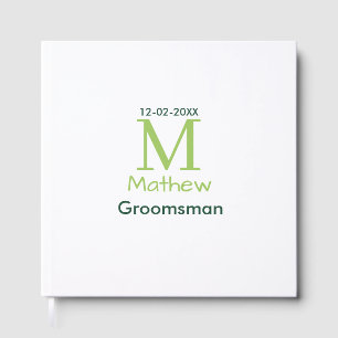 green groomsman name letter date masculine pastel guest book