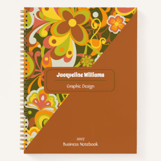 Green Groovy 60s 70s Floral Swirls II Notebook