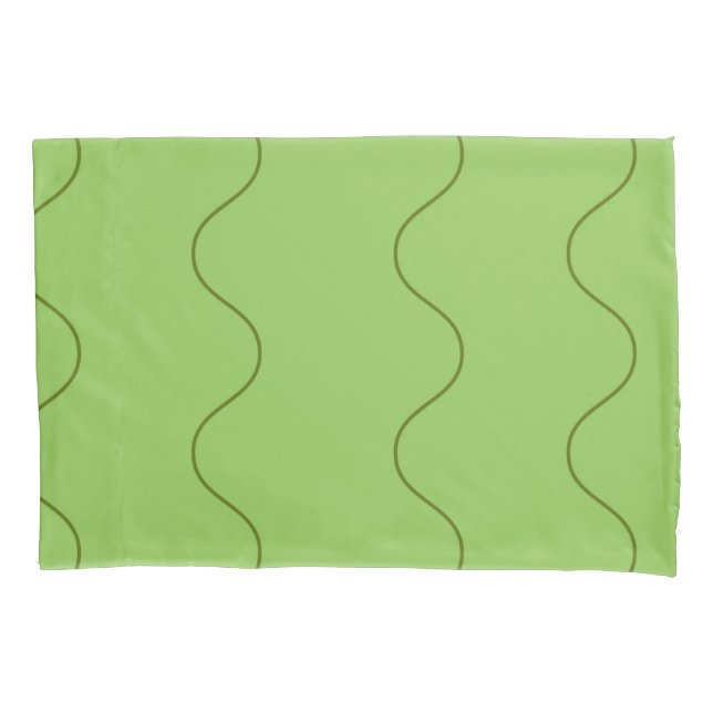 Green Groovy Wavy Line Abstract Modern Minimalist  Pillowcase (Front)