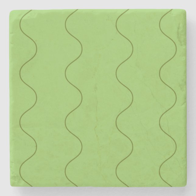 Green Groovy Wavy Line Abstract Modern Minimalist  Stone Coaster (Front)