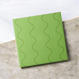 Green Groovy Wavy Line Abstract Modern Minimalist Tile