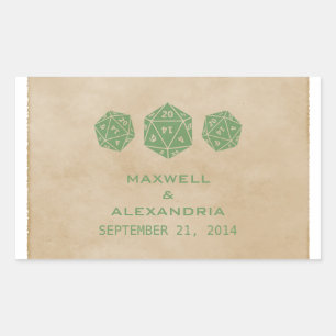 Green Grunge D20 Dice Gamer Wedding Stickers