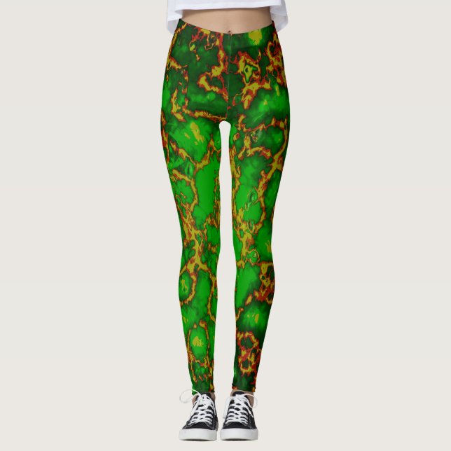 Green Grunge Fractal Leggings (Front)