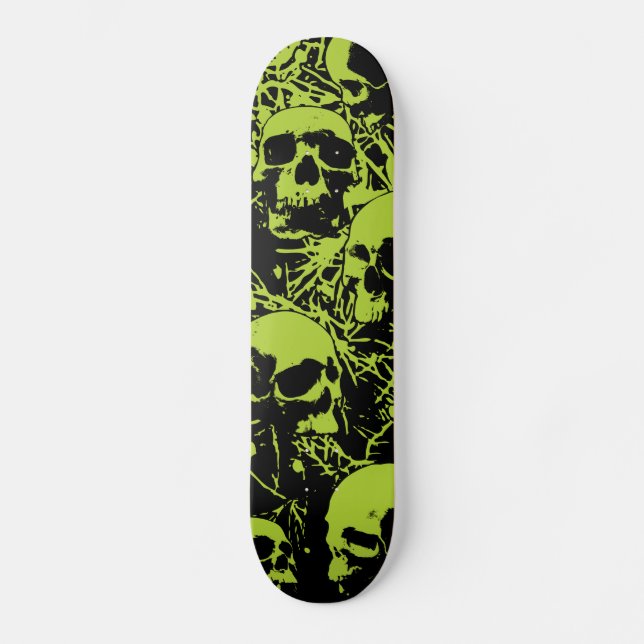 Green Grunge Skulls Skateboard (Front)