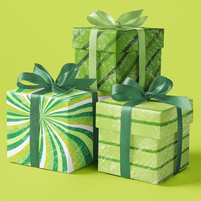 Green Grunge Stripes St. Patrick's day set of 3 Wrapping Paper Sheet (Green Grunge Stripes St. Patrick's day set of 3 Wrapping Paper Sheets)