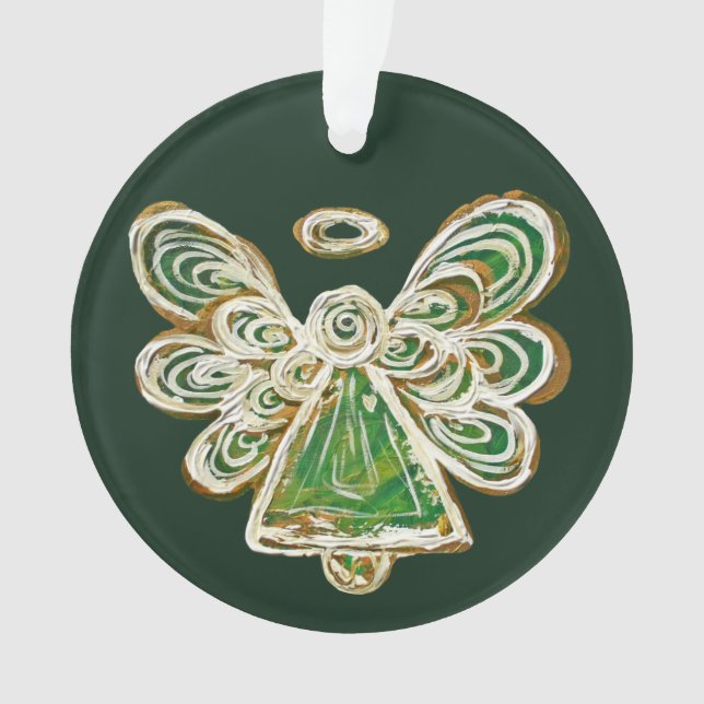 Green Guardian Angel Christmas Pendant Ornaments (Front)
