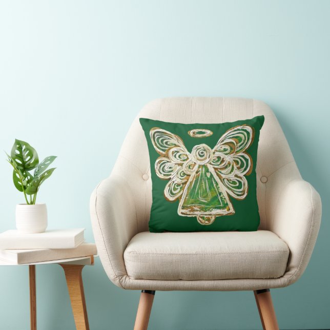 Green Guardian Angel Decorative Art Throw Pillow (Chair)