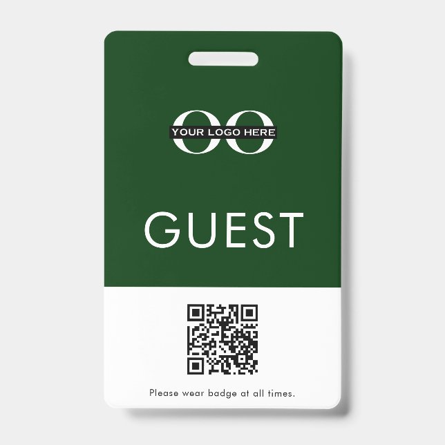 Green Guest Badge with Custom Logo and QR Code ID Badge (Front)