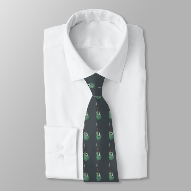 Green guitar pattern on an off-black tie (Tied)