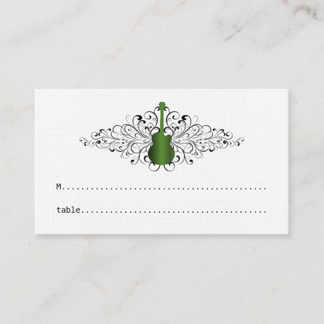 Green Guitar Swirls Place Card V3 (Front)