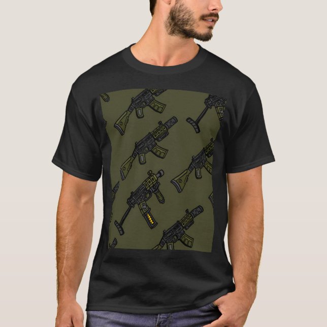 Green Gun Pattern. Uzi And Ar15. T-Shirt (Front)