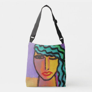 Green Hair Abstract Art Crossbody Bag