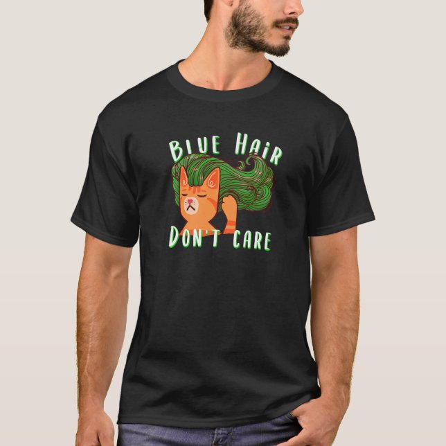 Green Hair Don't Care Ginger Cat With Green Hair T-Shirt (Front)
