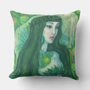 Green Hair Mermaid Underwater Fantasy Surreal Art Cushion