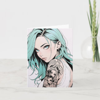 Green Hair Tattoo Anime Girl Invitation