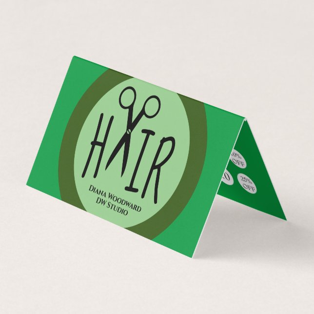 Green Hairdressers Folded Business Loyalty Card (Front)