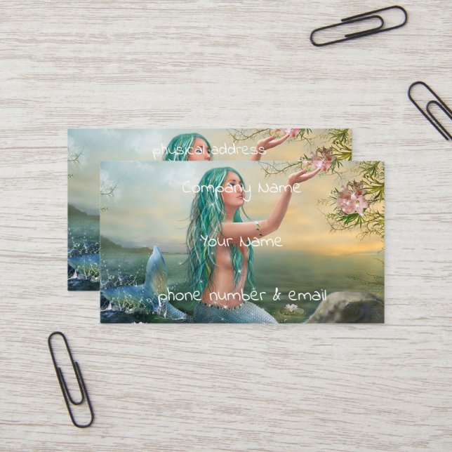 green haired mermaid business card (Front/Back In Situ)