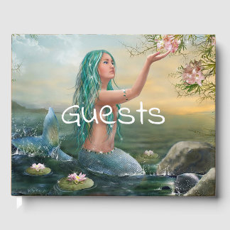 green haired mermaid guest book