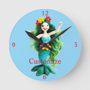Green-haired Mermaid Thunder_Cove Round Clock