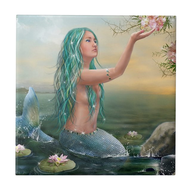 green haired mermaid tile (Front)