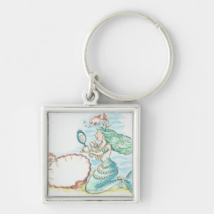 Green-haired mermaid wearing large selection of key ring