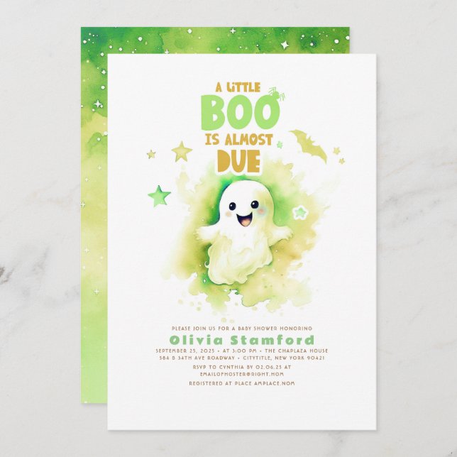 Green Halloween A Baby Boo Fun Baby Shower  Invitation (Front/Back)