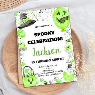 Green Halloween Birthday Invitations