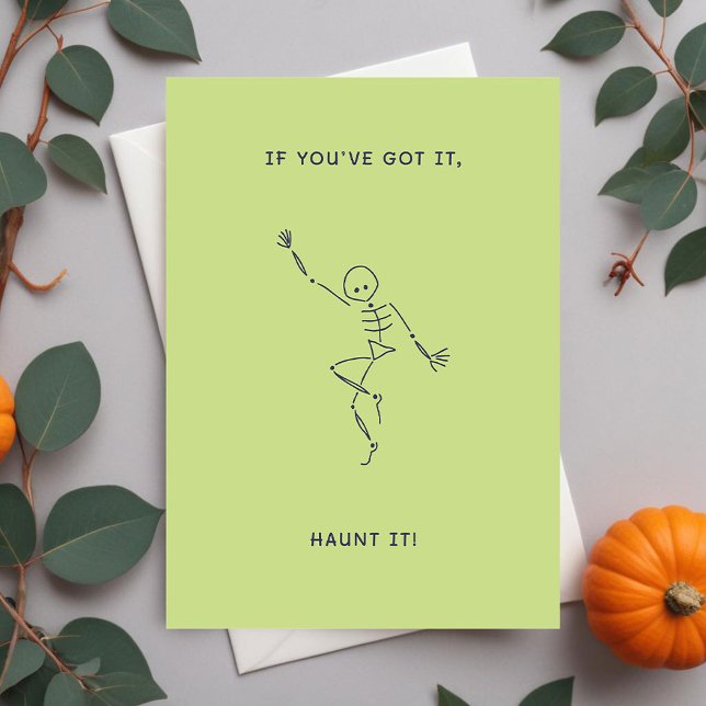 Green Halloween Dancing Skeleton Holiday Card (Creator Uploaded)