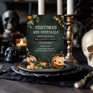 Green Halloween Party Invitation with Pumpkin