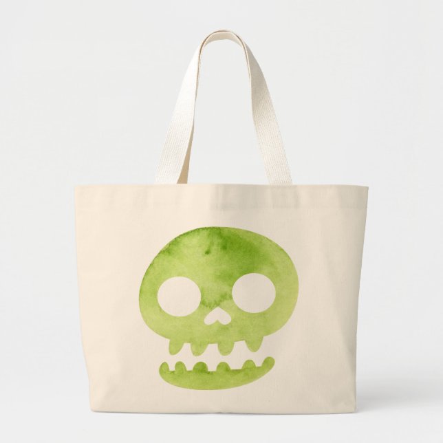 Green Halloween Skull Large Tote Bag (Front)