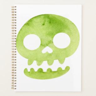 Green Halloween Skull Large Tote Bag Notebook Planner