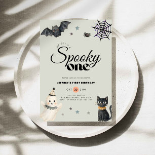 Green Halloween Spooky One 1st Birthday Invitation