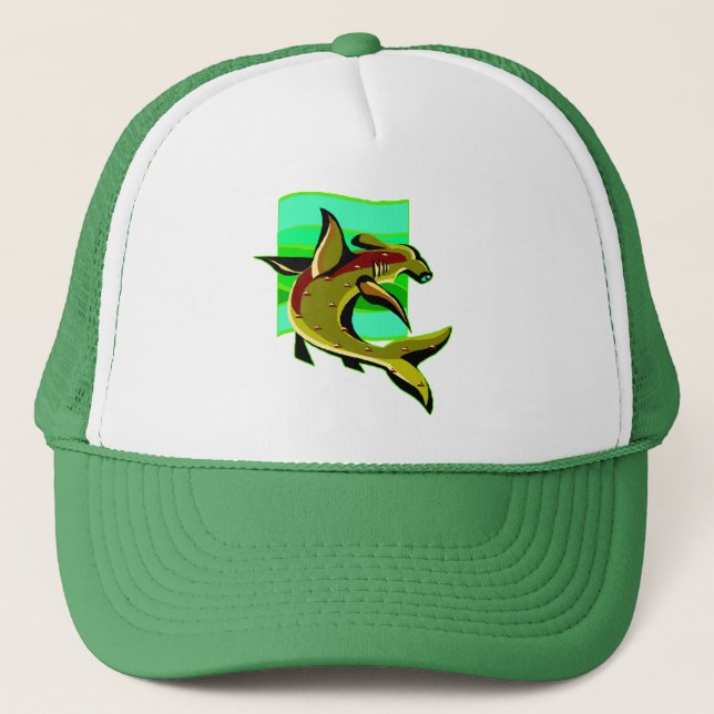 Green Hammerhead Shark Trucker Hat (Front)
