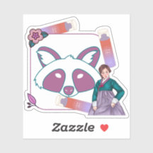 Green Hanbok & Glow Mist Racoon Art