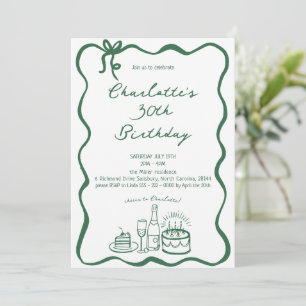 GREEN Hand Drawn 30th Birthday Invitation