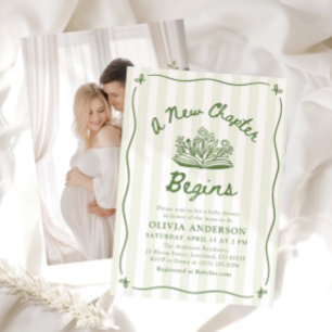 Green Hand Drawn A New Chapter Begins Baby Shower Invitation