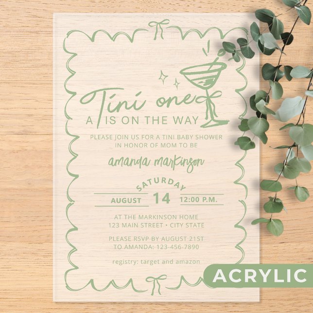 Green Hand Drawn A Tini One Baby Shower Acrylic Invitations (Creator Uploaded)