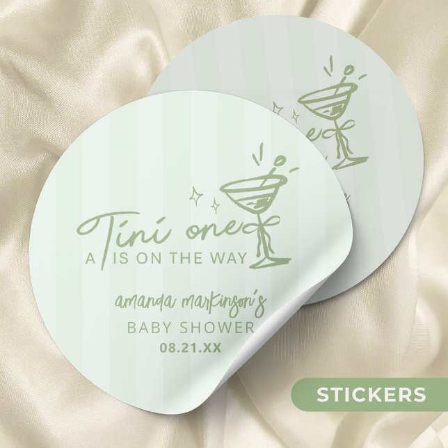 Green Hand Drawn A Tini One Baby Shower Classic Round Sticker (Creator Uploaded)