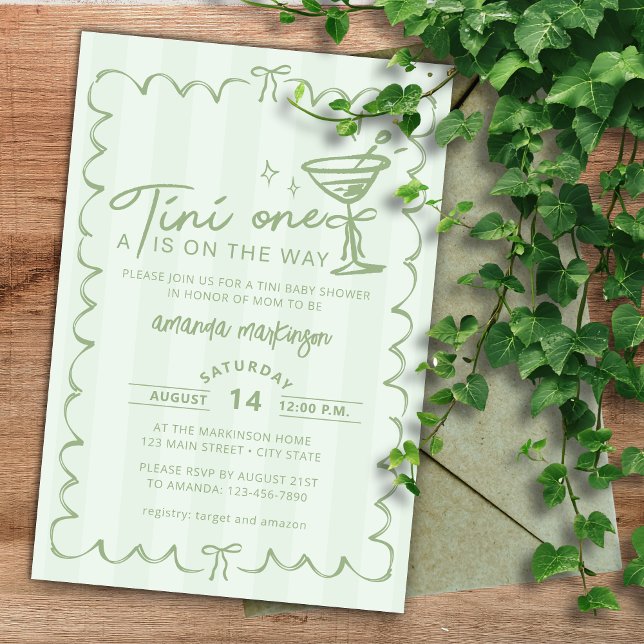Green Hand Drawn A Tini One Baby Shower Invitation (Creator Uploaded)