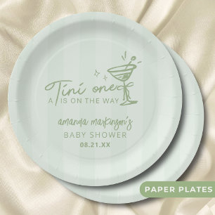 Green Hand Drawn A Tini One Baby Shower Paper Plate
