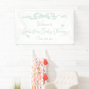 Green Hand Drawn Bow Baby Shower Welcome Banner